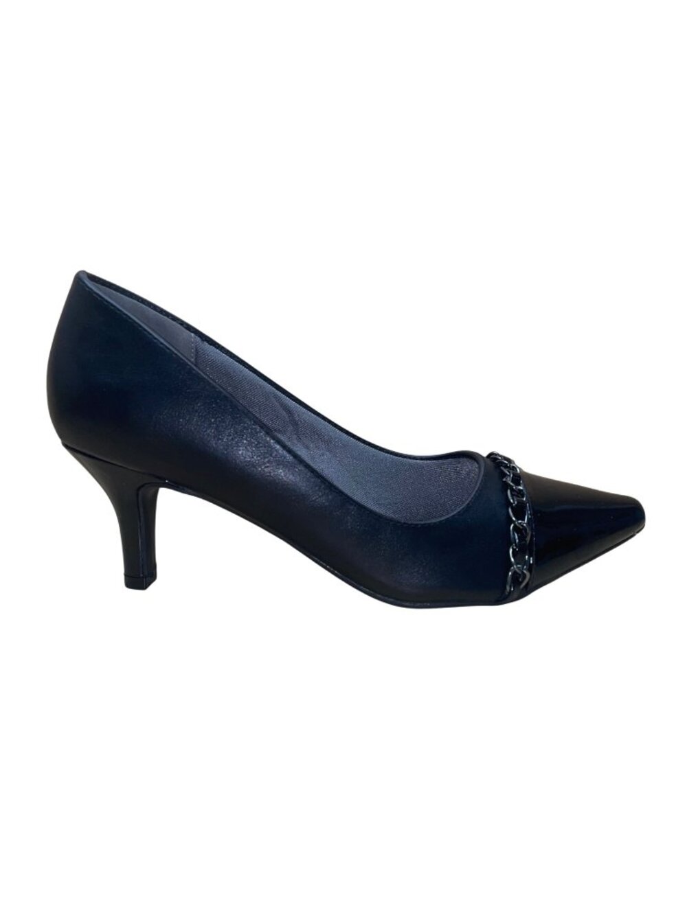 Marbella Women’s Black Chain Accent Pointed Capped Toe Chandler Heels Size 9W